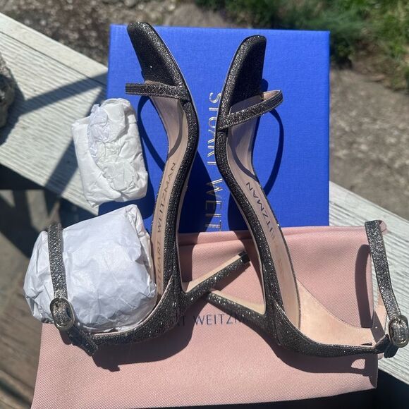 NIB Stuart Weitzman Nudist Curve Square Toe Glitter High Heel Sandals Size 6.5 - Picture 6 of 13